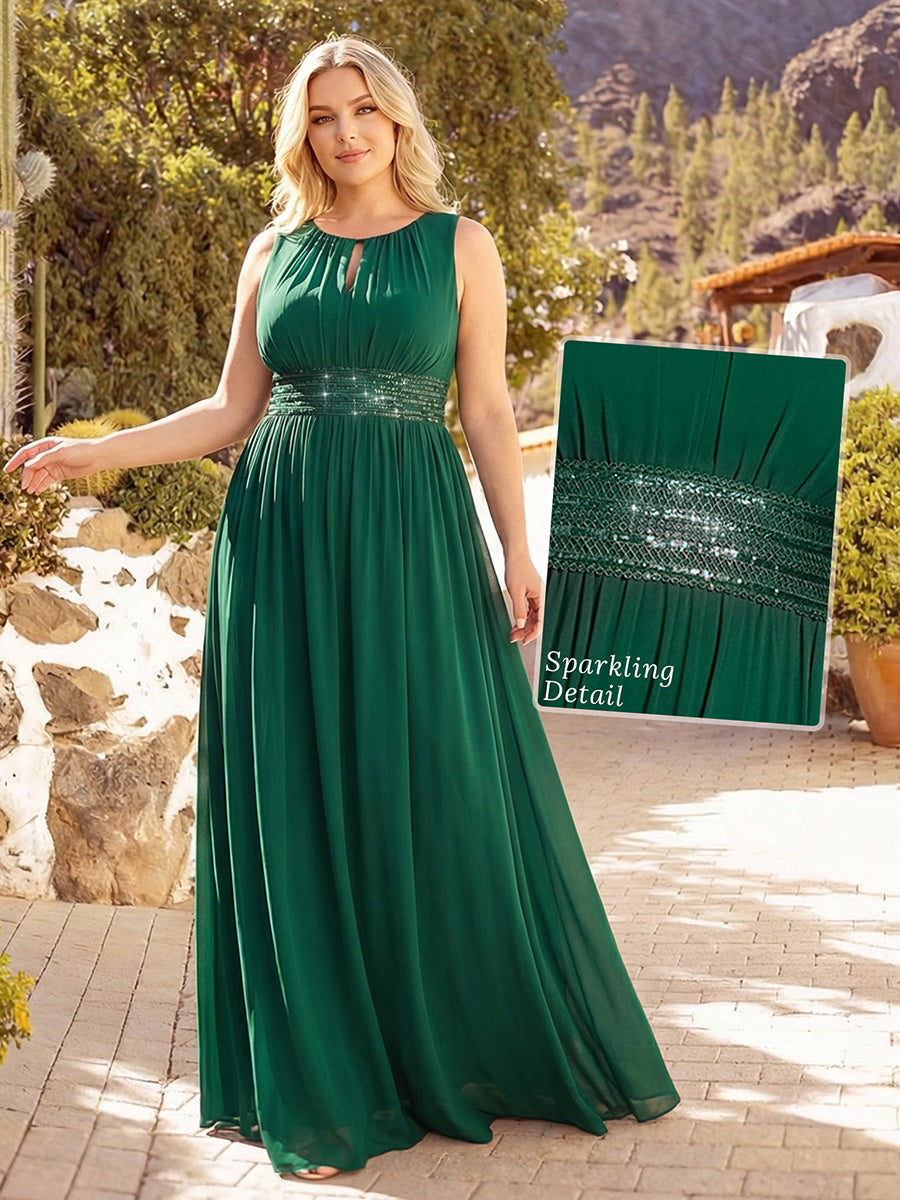 Plus Size Hollow Out Sleeveless Empire Waist Chiffon Bridesmaid Dress