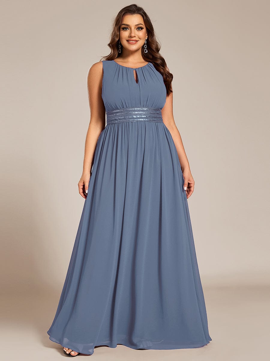Plus Size Hollow Out Sleeveless Empire Waist Chiffon Bridesmaid Dress