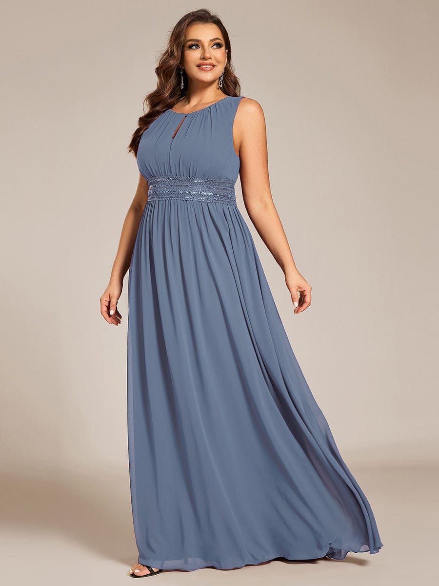 Plus Size Hollow Out Sleeveless Empire Waist Chiffon Bridesmaid Dress