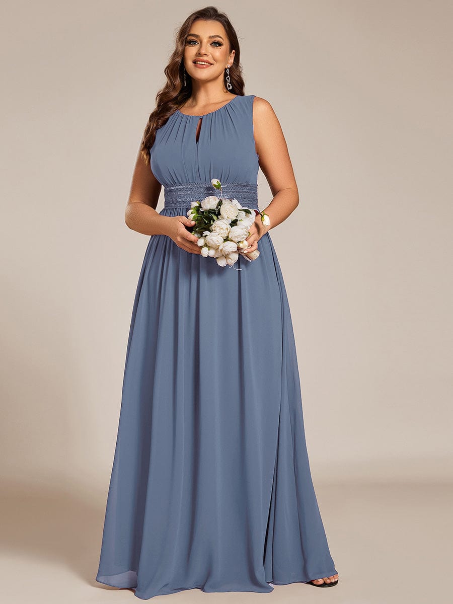 Plus Size Hollow Out Sleeveless Empire Waist Chiffon Bridesmaid Dress
