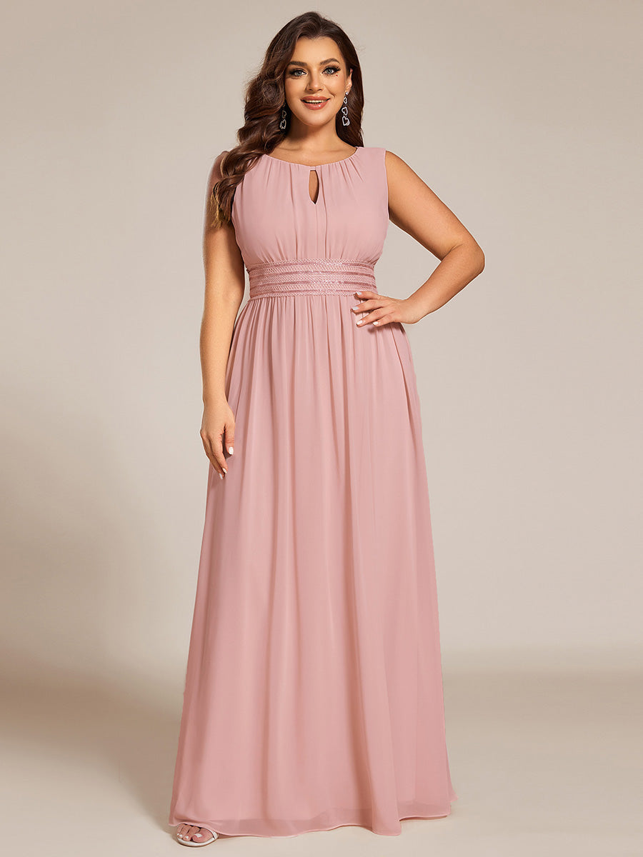 Plus Size Hollow Out Sleeveless Empire Waist Chiffon Bridesmaid Dress
