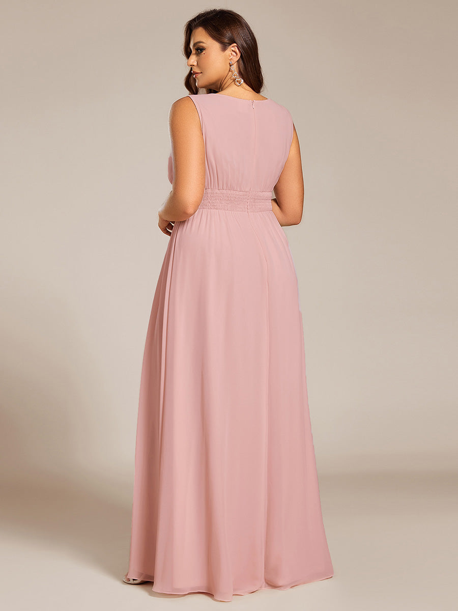 Plus Size Hollow Out Sleeveless Empire Waist Chiffon Bridesmaid Dress