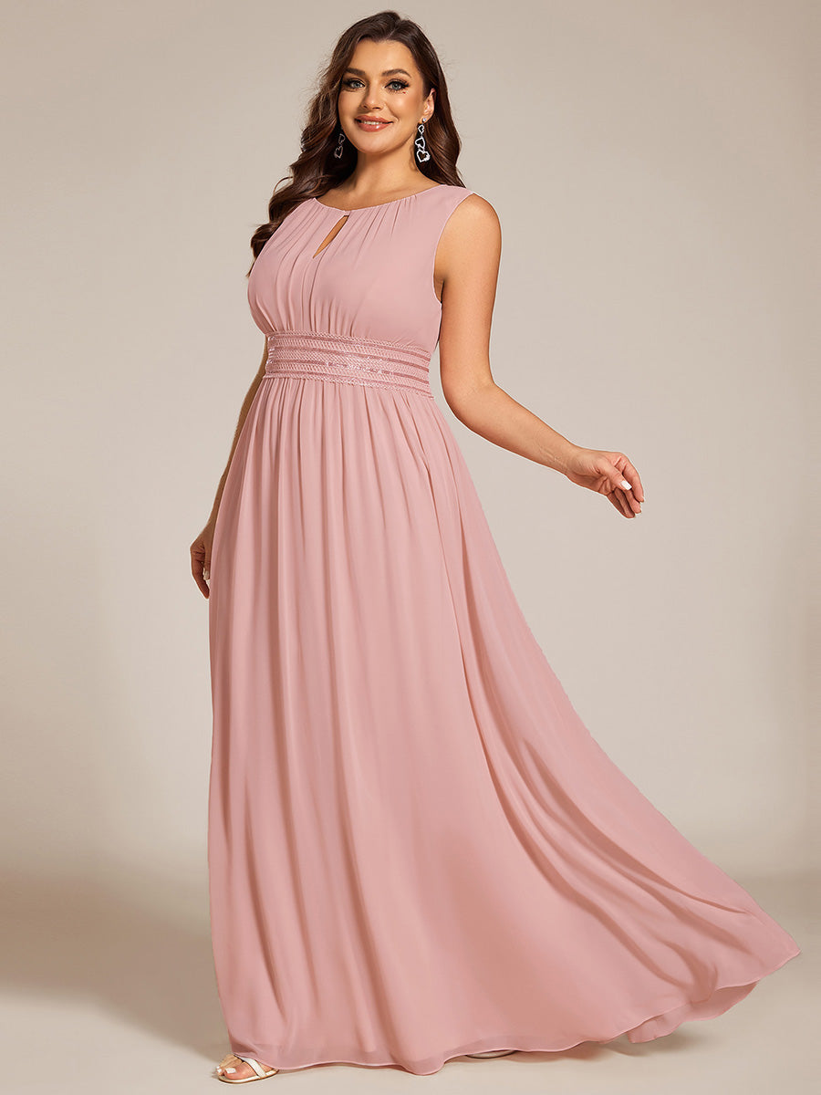 Plus Size Hollow Out Sleeveless Empire Waist Chiffon Bridesmaid Dress