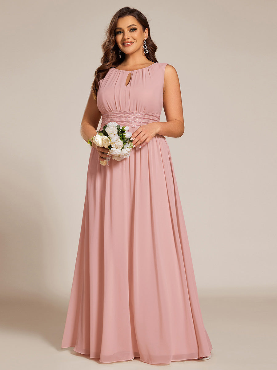 Plus Size Hollow Out Sleeveless Empire Waist Chiffon Bridesmaid Dress