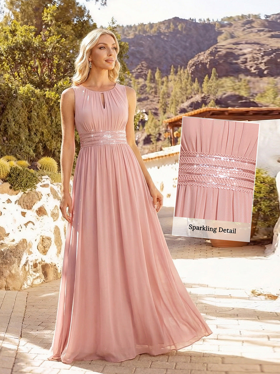 Plus Size Hollow Out Sleeveless Empire Waist Chiffon Bridesmaid Dress