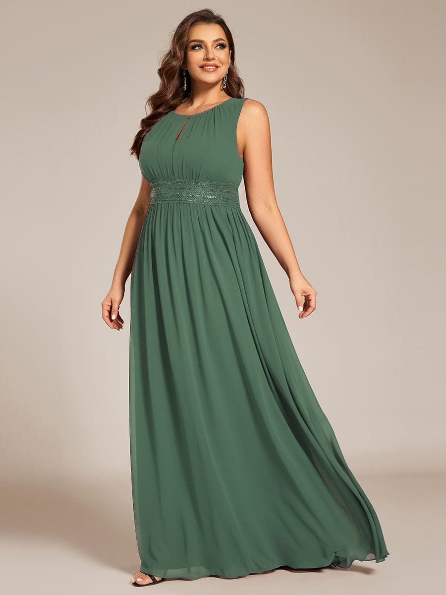 Plus Size Hollow Out Sleeveless Empire Waist Chiffon Bridesmaid Dress