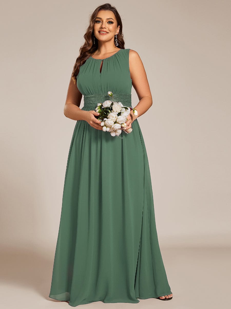 Plus Size Hollow Out Sleeveless Empire Waist Chiffon Bridesmaid Dress
