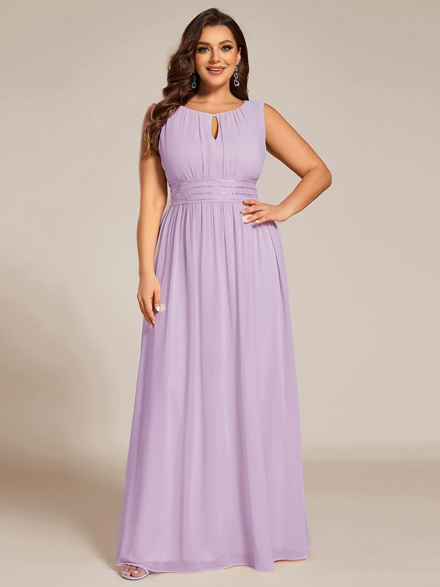 Plus Size Hollow Out Sleeveless Empire Waist Chiffon Bridesmaid Dress