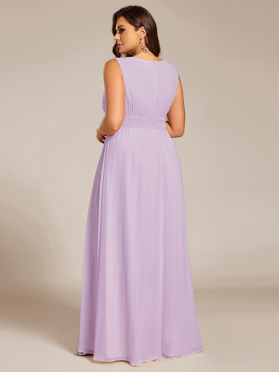 Plus Size Hollow Out Sleeveless Empire Waist Chiffon Bridesmaid Dress