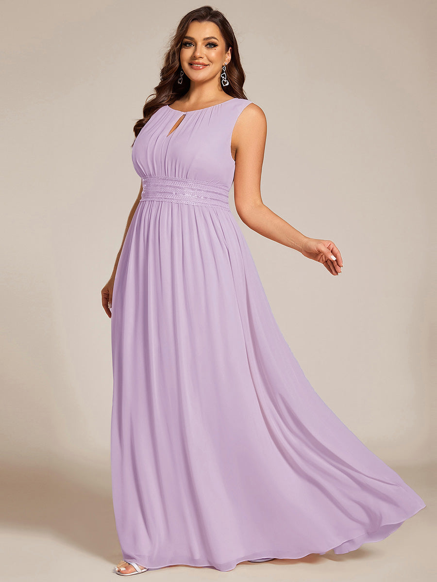 Plus Size Hollow Out Sleeveless Empire Waist Chiffon Bridesmaid Dress