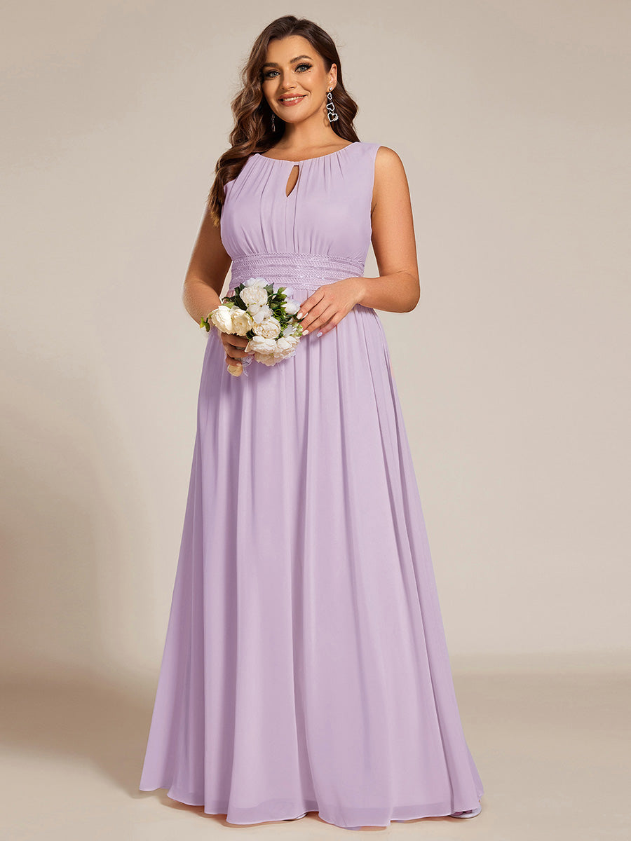Plus Size Hollow Out Sleeveless Empire Waist Chiffon Bridesmaid Dress