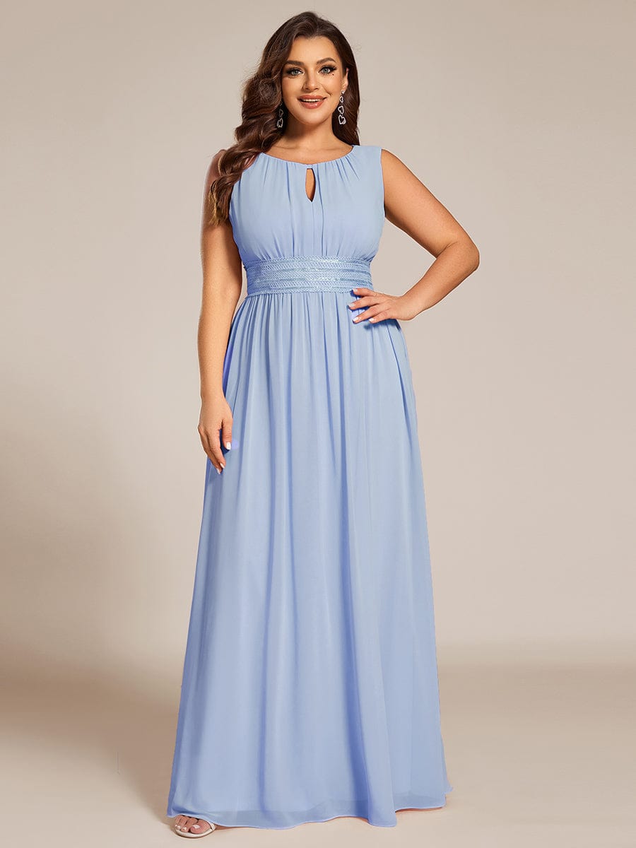 Plus Size Hollow Out Sleeveless Empire Waist Chiffon Bridesmaid Dress