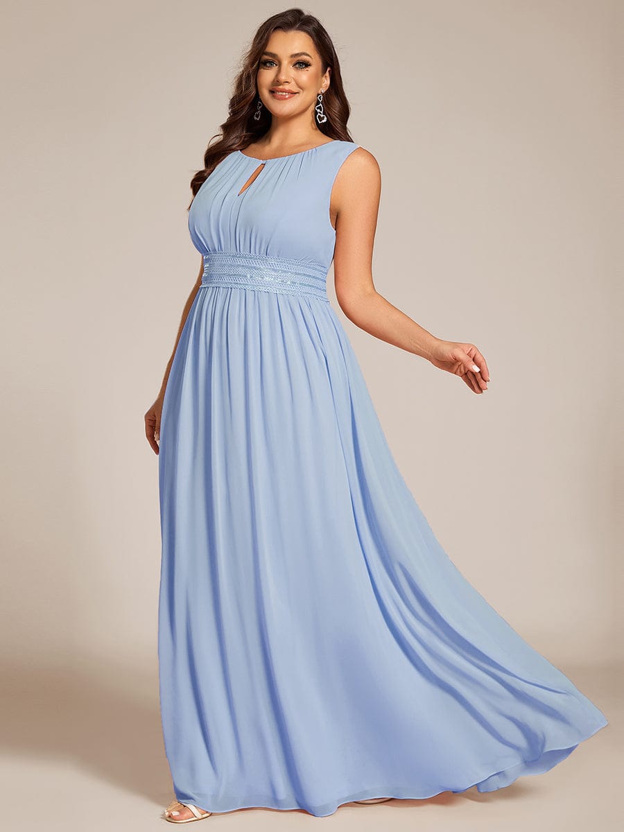Plus Size Hollow Out Sleeveless Empire Waist Chiffon Bridesmaid Dress