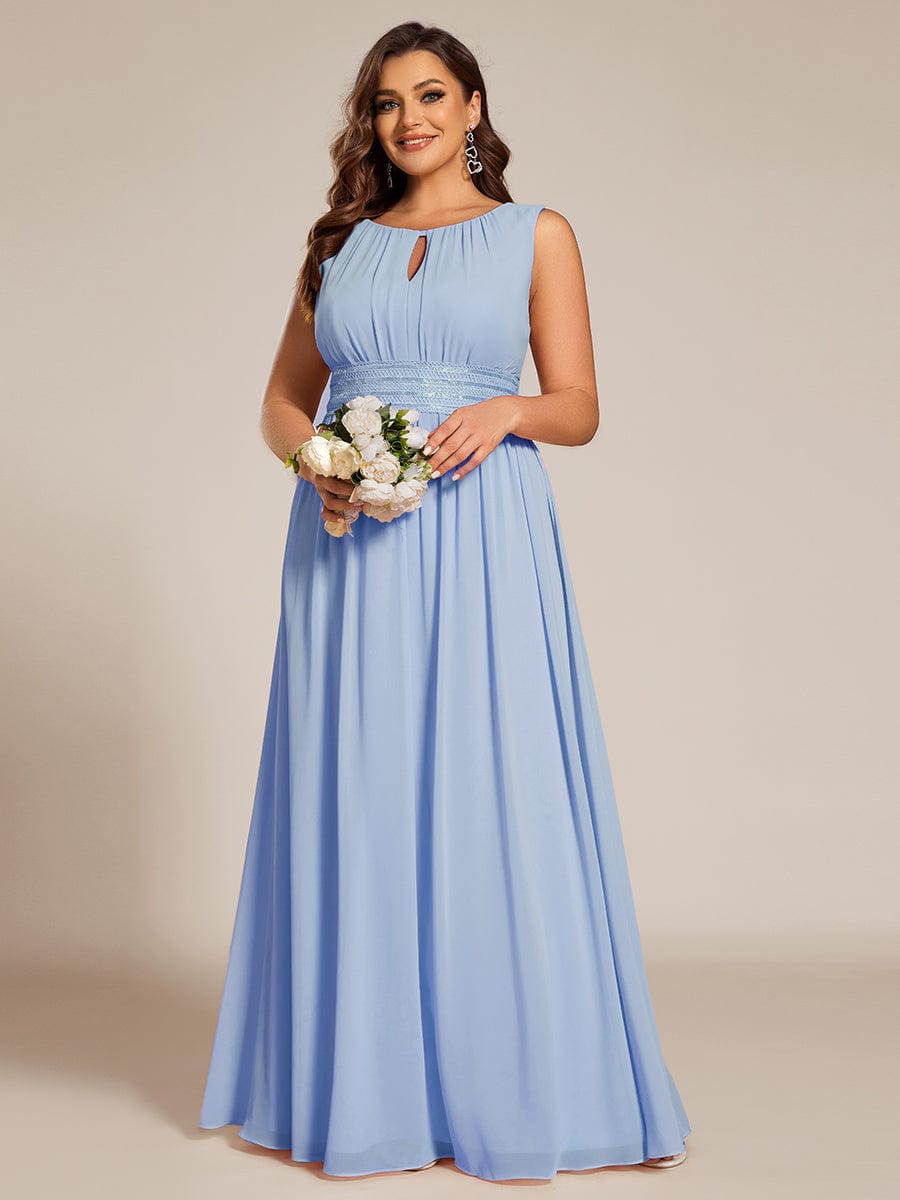 Plus Size Hollow Out Sleeveless Empire Waist Chiffon Bridesmaid Dress