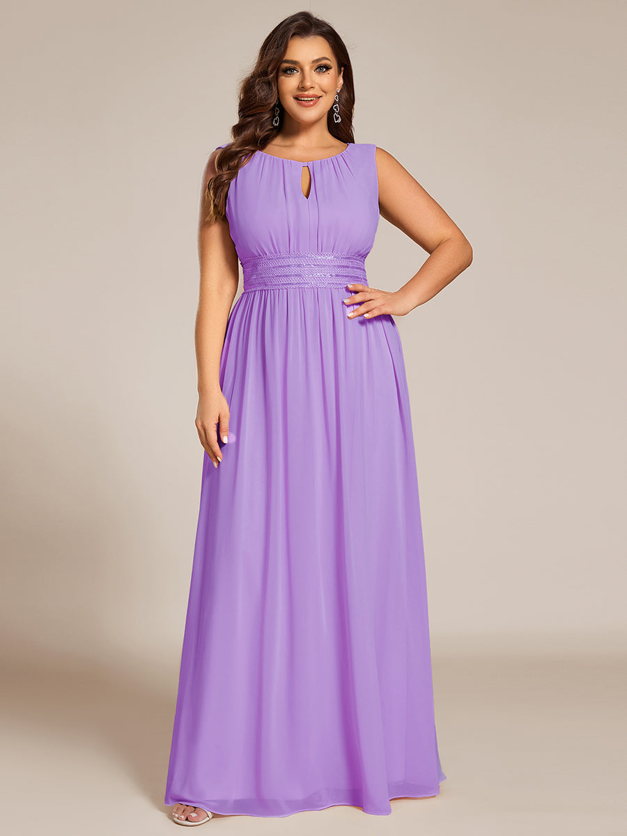 Plus Size Hollow Out Sleeveless Empire Waist Chiffon Bridesmaid Dress