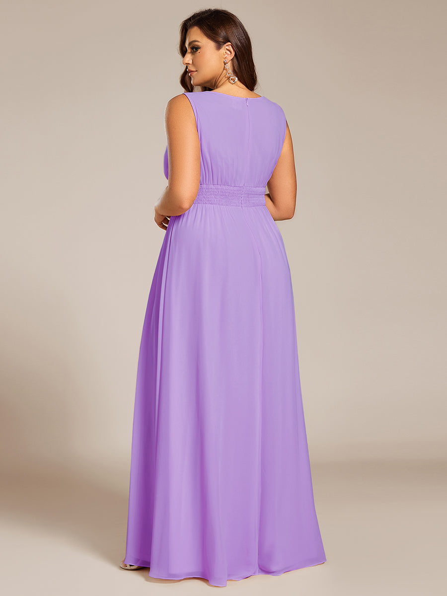 Plus Size Hollow Out Sleeveless Empire Waist Chiffon Bridesmaid Dress