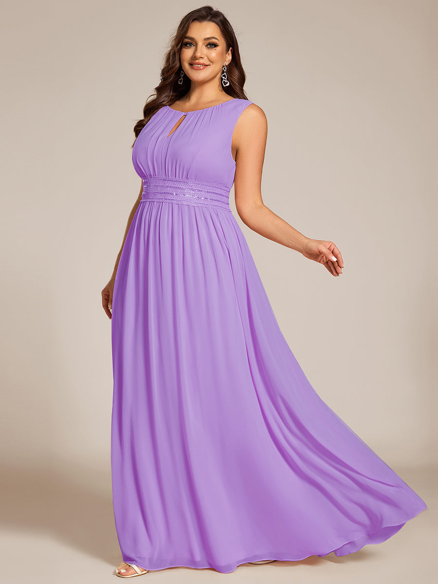 Plus Size Hollow Out Sleeveless Empire Waist Chiffon Bridesmaid Dress