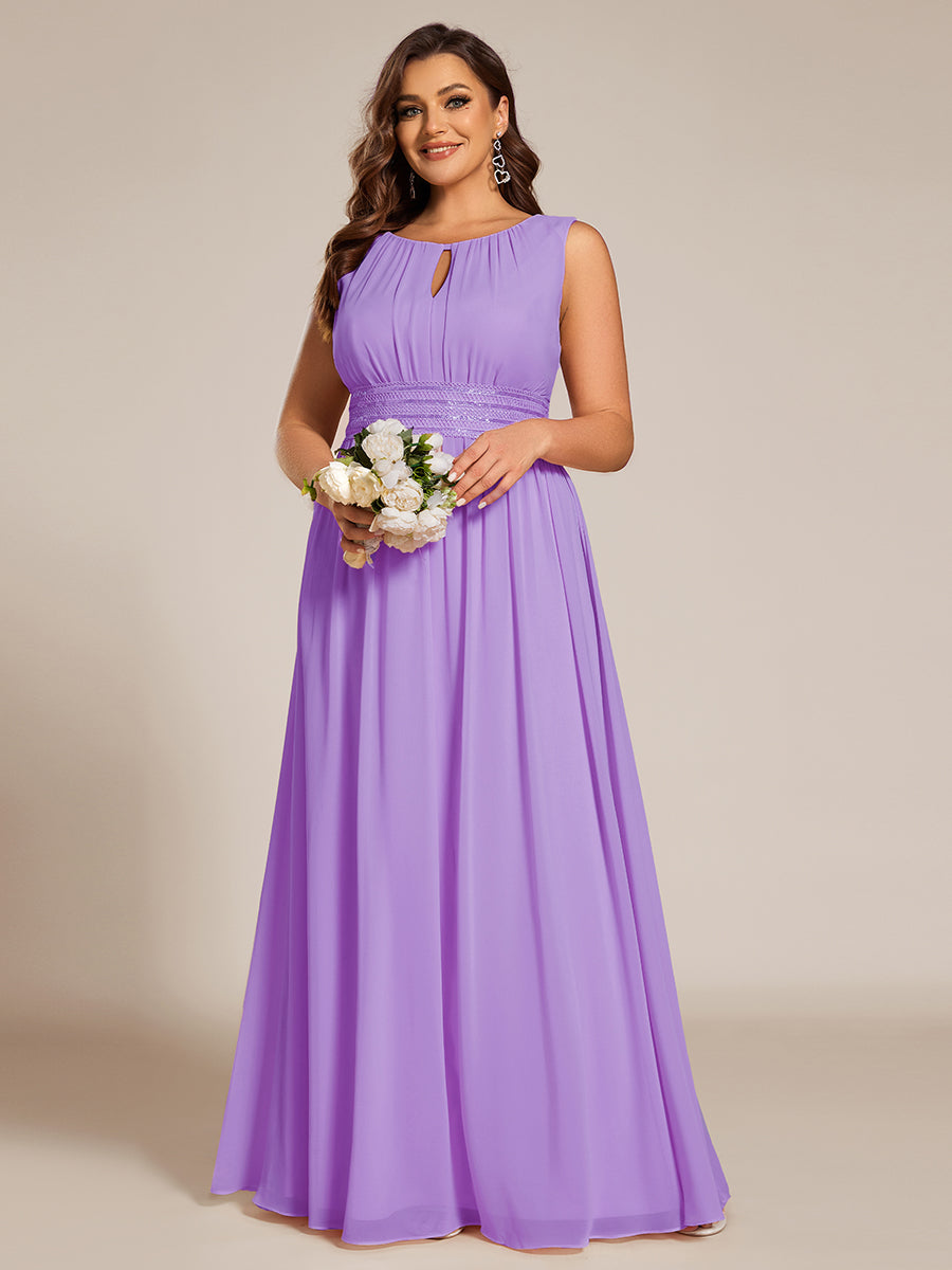 Plus Size Hollow Out Sleeveless Empire Waist Chiffon Bridesmaid Dress
