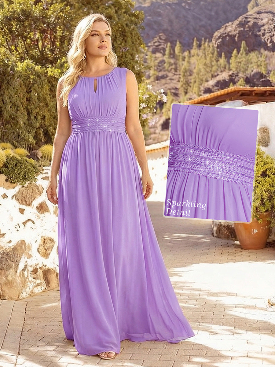 Plus Size Hollow Out Sleeveless Empire Waist Chiffon Bridesmaid Dress