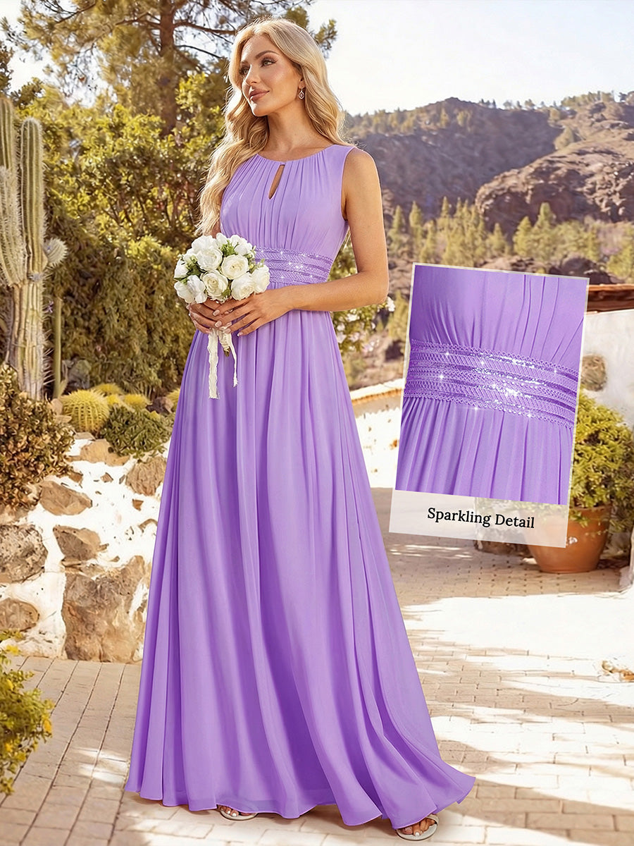 Plus Size Hollow Out Sleeveless Empire Waist Chiffon Bridesmaid Dress