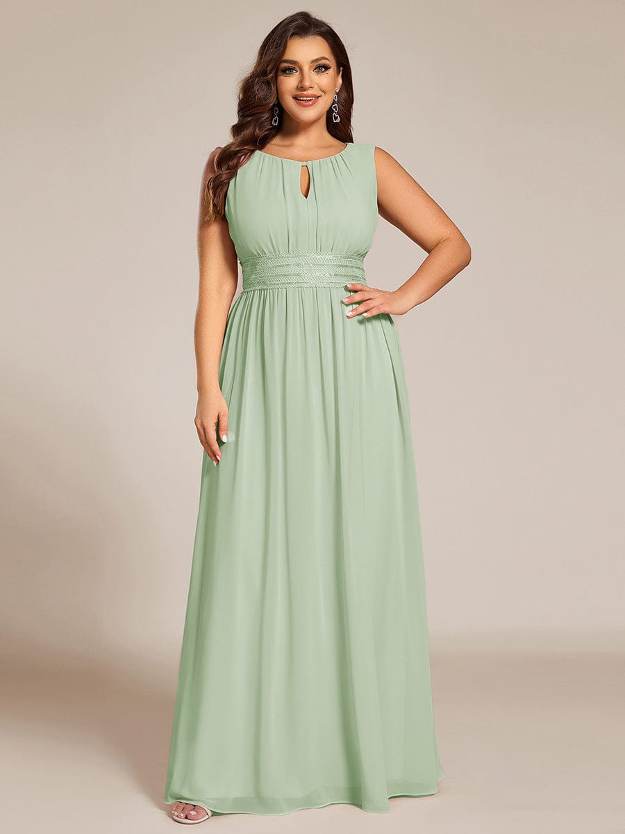 Plus Size Hollow Out Sleeveless Empire Waist Chiffon Bridesmaid Dress