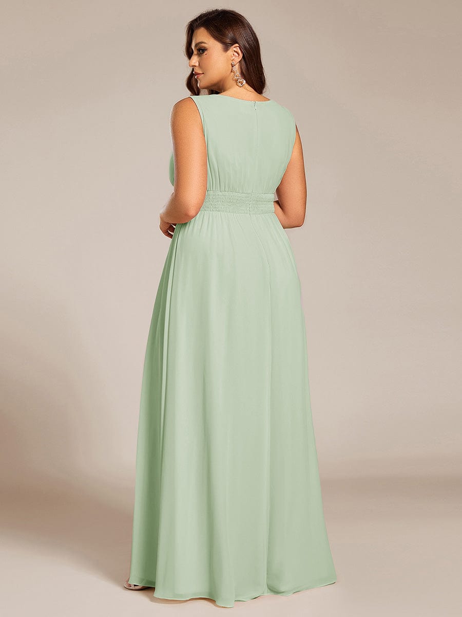 Plus Size Hollow Out Sleeveless Empire Waist Chiffon Bridesmaid Dress