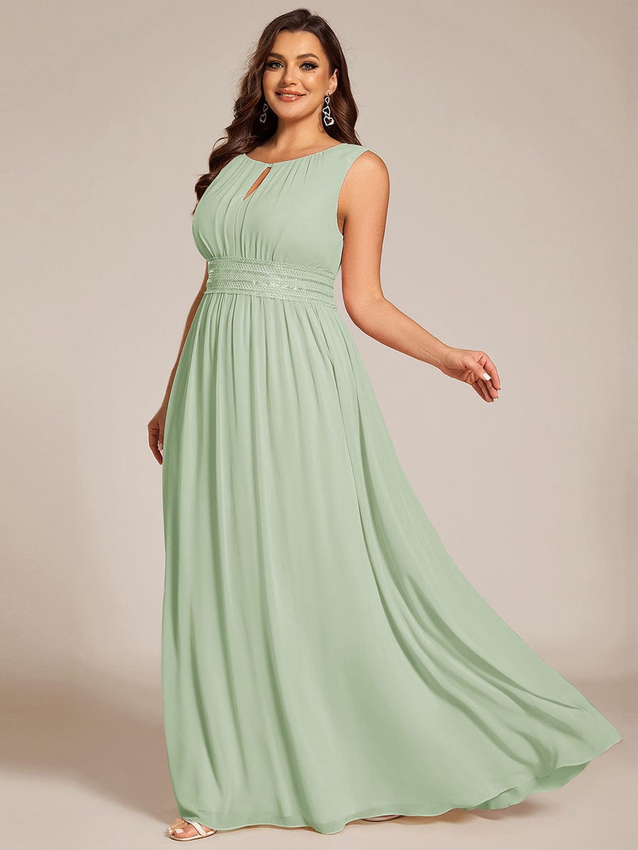 Plus Size Hollow Out Sleeveless Empire Waist Chiffon Bridesmaid Dress