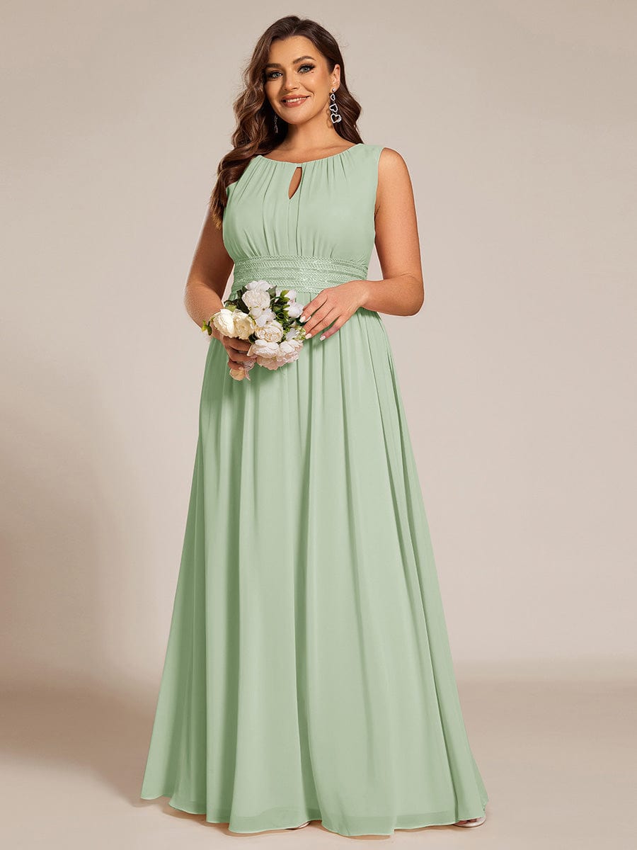 Plus Size Hollow Out Sleeveless Empire Waist Chiffon Bridesmaid Dress
