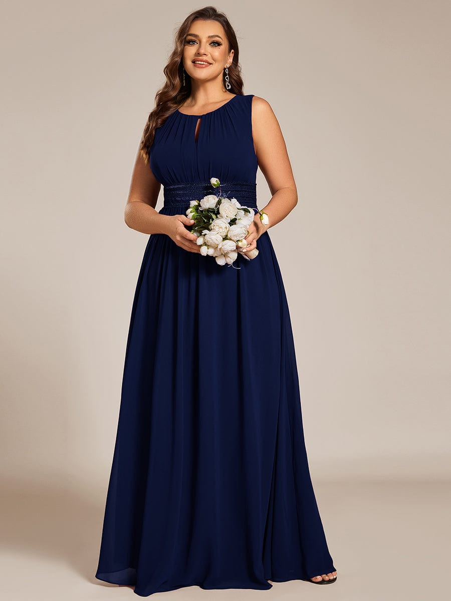 Plus Size Hollow Out Sleeveless Empire Waist Chiffon Bridesmaid Dress