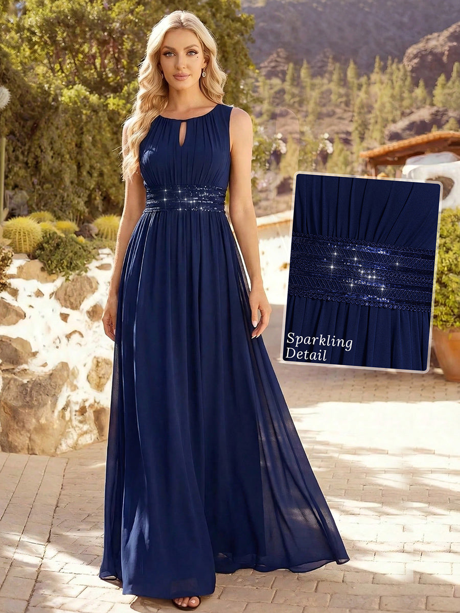 Plus Size Hollow Out Sleeveless Empire Waist Chiffon Bridesmaid Dress
