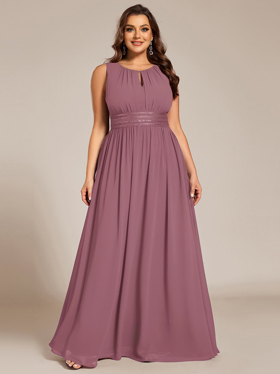 Plus Size Hollow Out Sleeveless Empire Waist Chiffon Bridesmaid Dress
