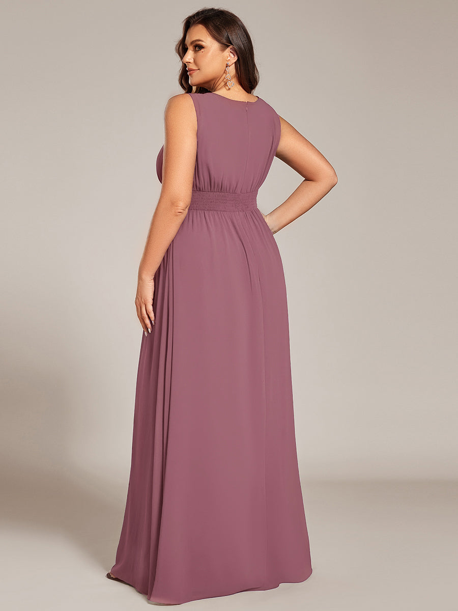 Plus Size Hollow Out Sleeveless Empire Waist Chiffon Bridesmaid Dress