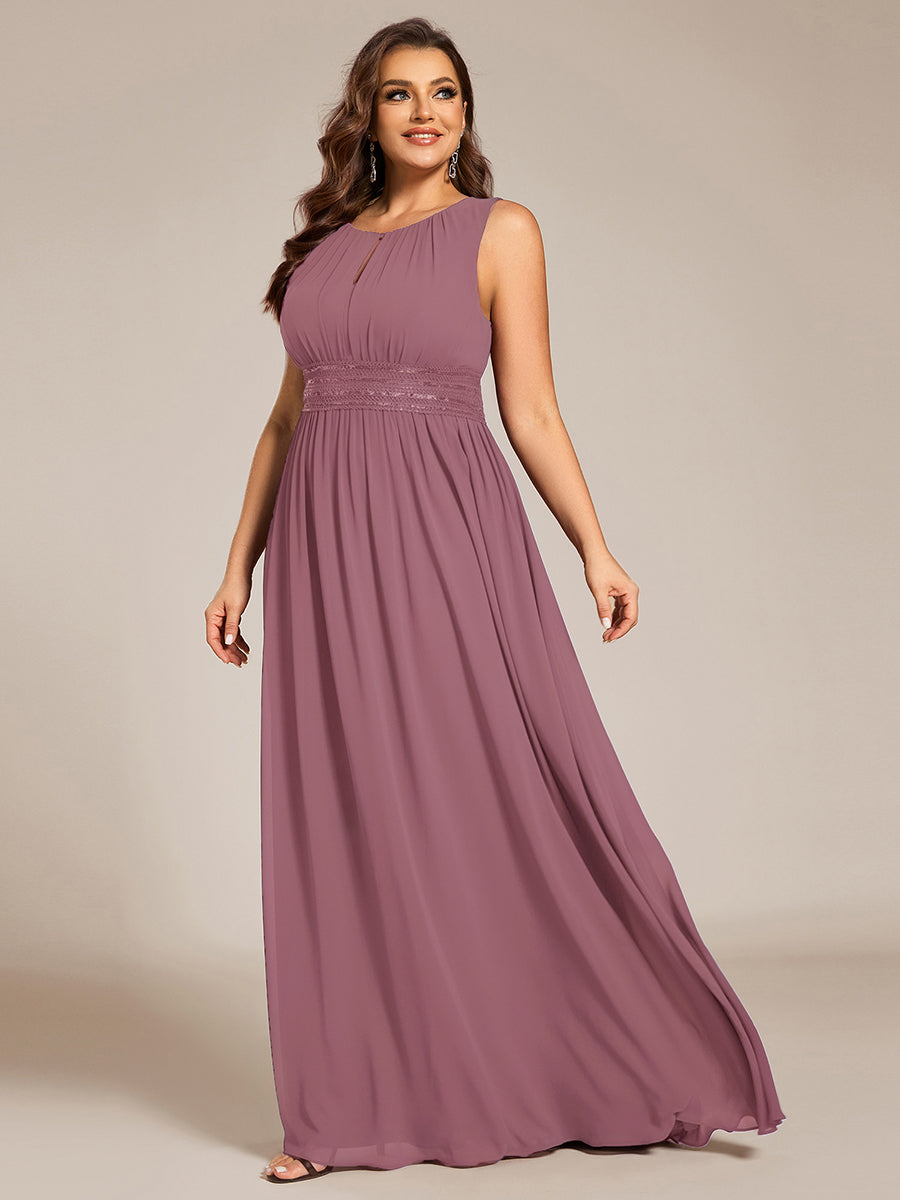 Plus Size Hollow Out Sleeveless Empire Waist Chiffon Bridesmaid Dress