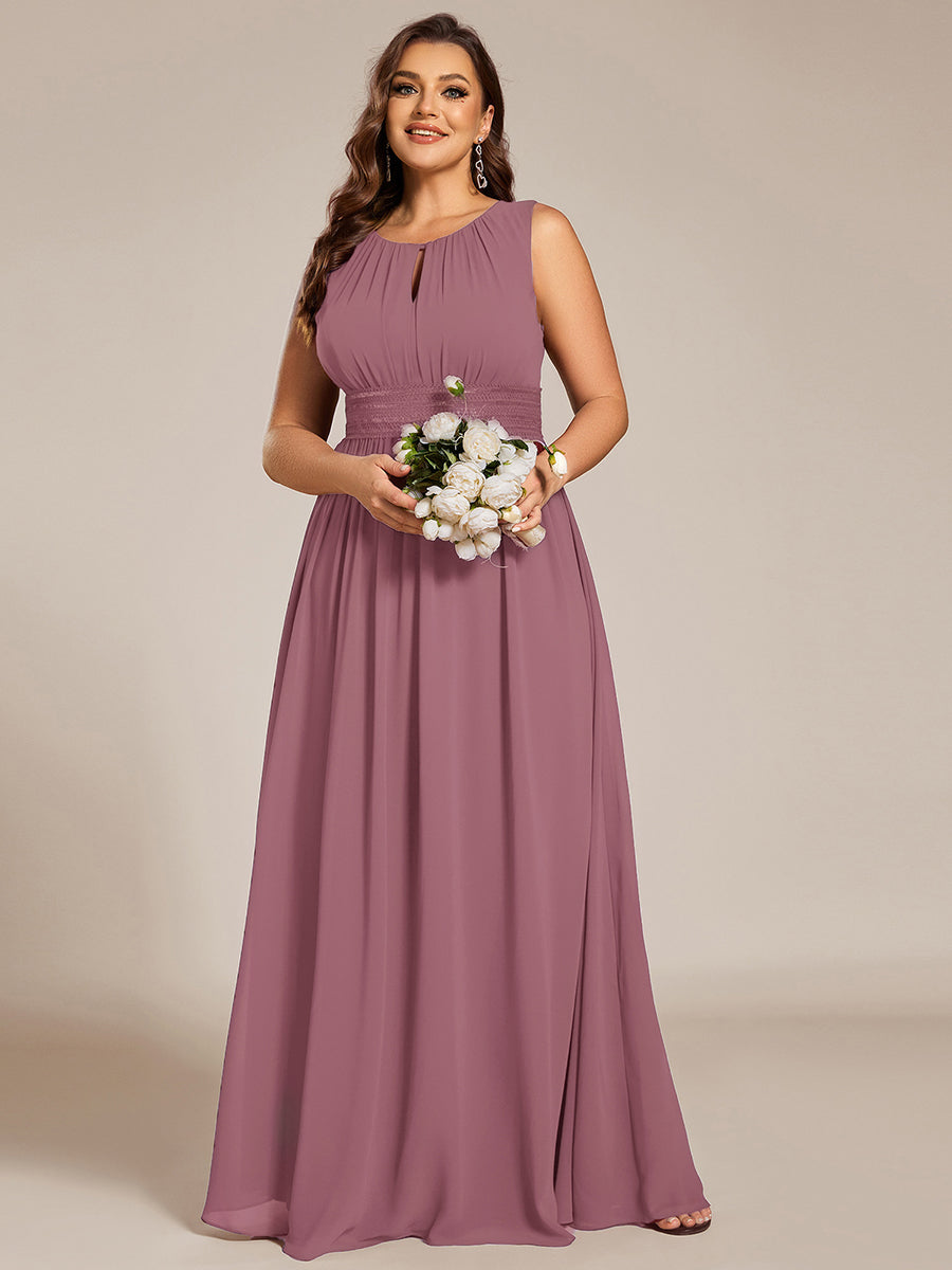Plus Size Hollow Out Sleeveless Empire Waist Chiffon Bridesmaid Dress