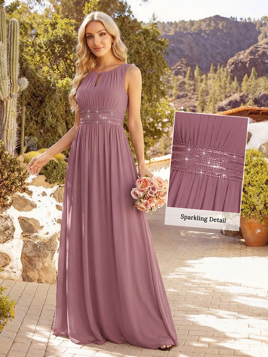Plus Size Hollow Out Sleeveless Empire Waist Chiffon Bridesmaid Dress