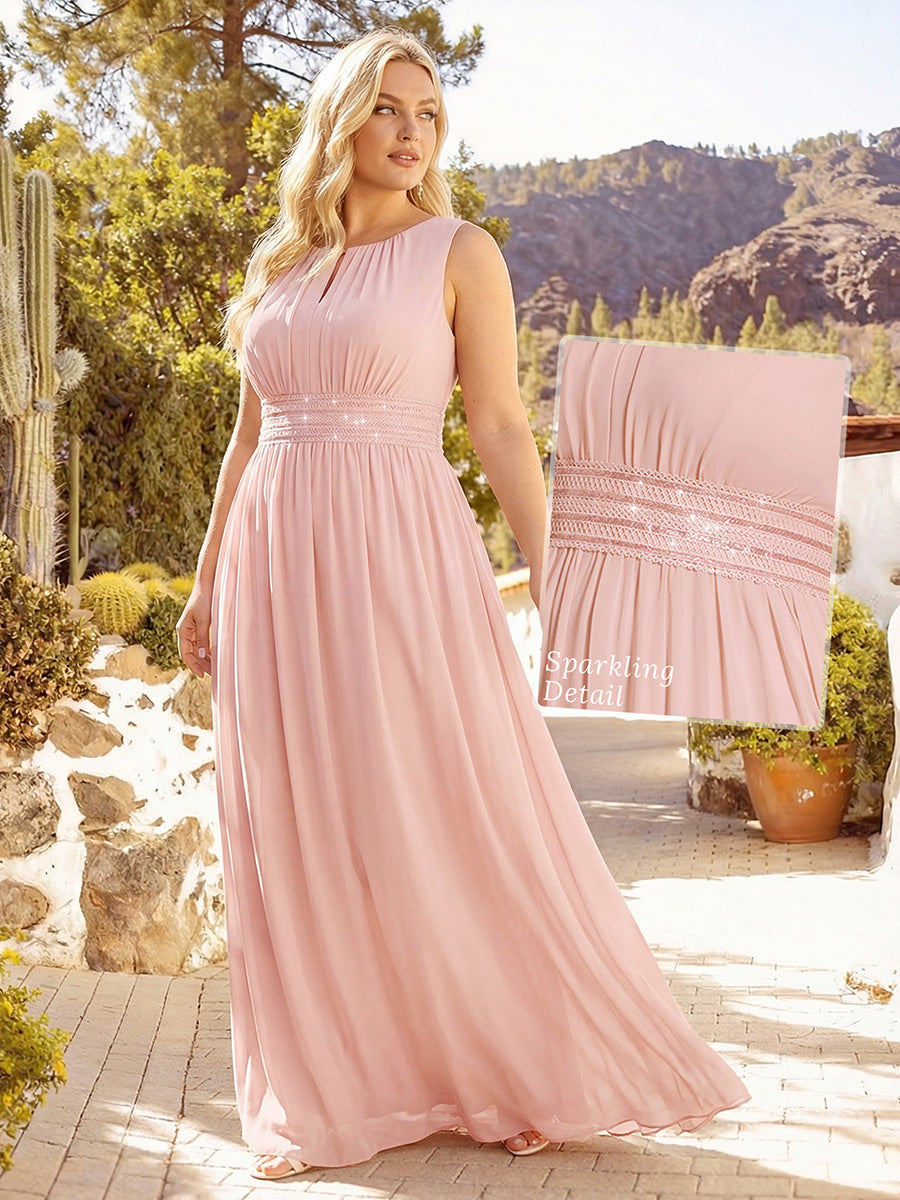 Plus Size Hollow Out Sleeveless Empire Waist Chiffon Bridesmaid Dress