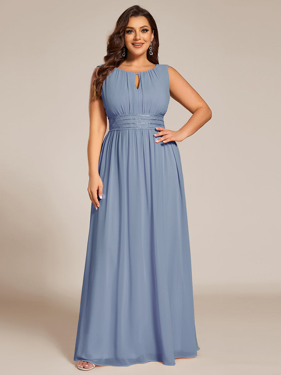 Plus Size Hollow Out Sleeveless Empire Waist Chiffon Bridesmaid Dress