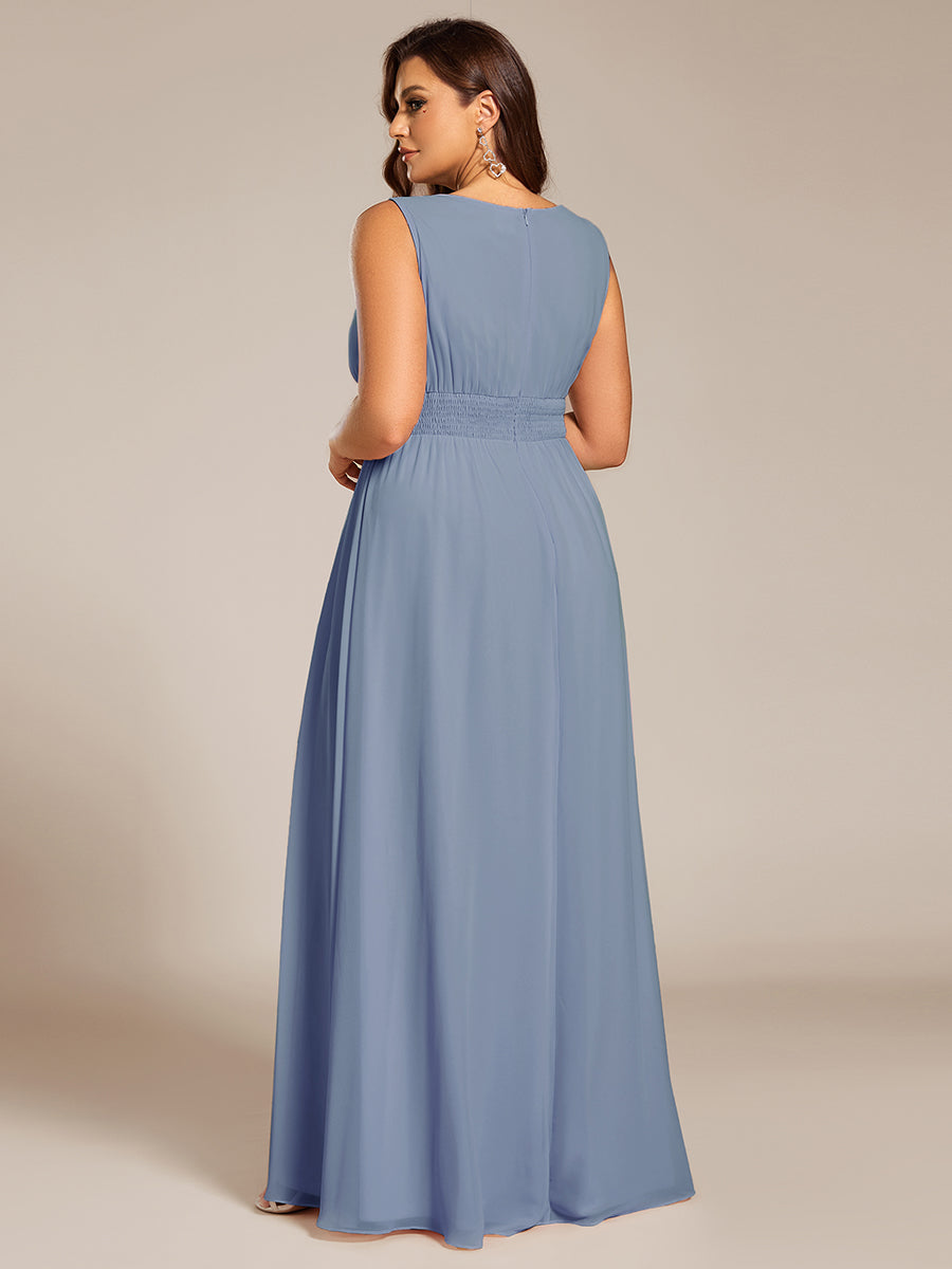 Plus Size Hollow Out Sleeveless Empire Waist Chiffon Bridesmaid Dress