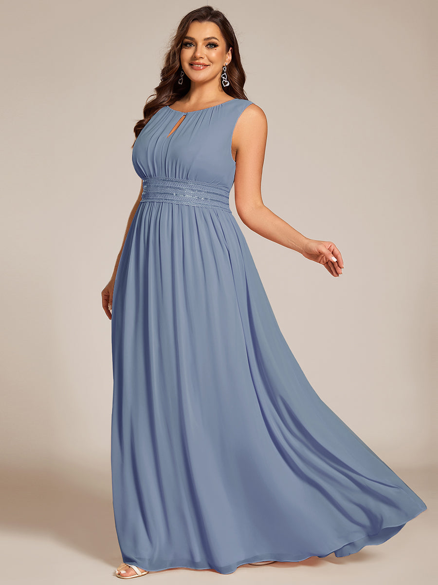 Plus Size Hollow Out Sleeveless Empire Waist Chiffon Bridesmaid Dress