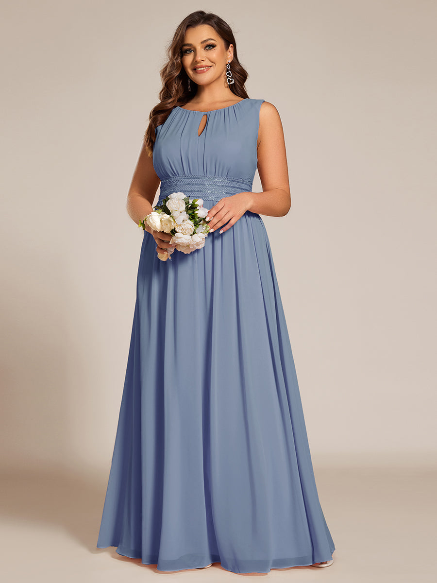 Plus Size Hollow Out Sleeveless Empire Waist Chiffon Bridesmaid Dress