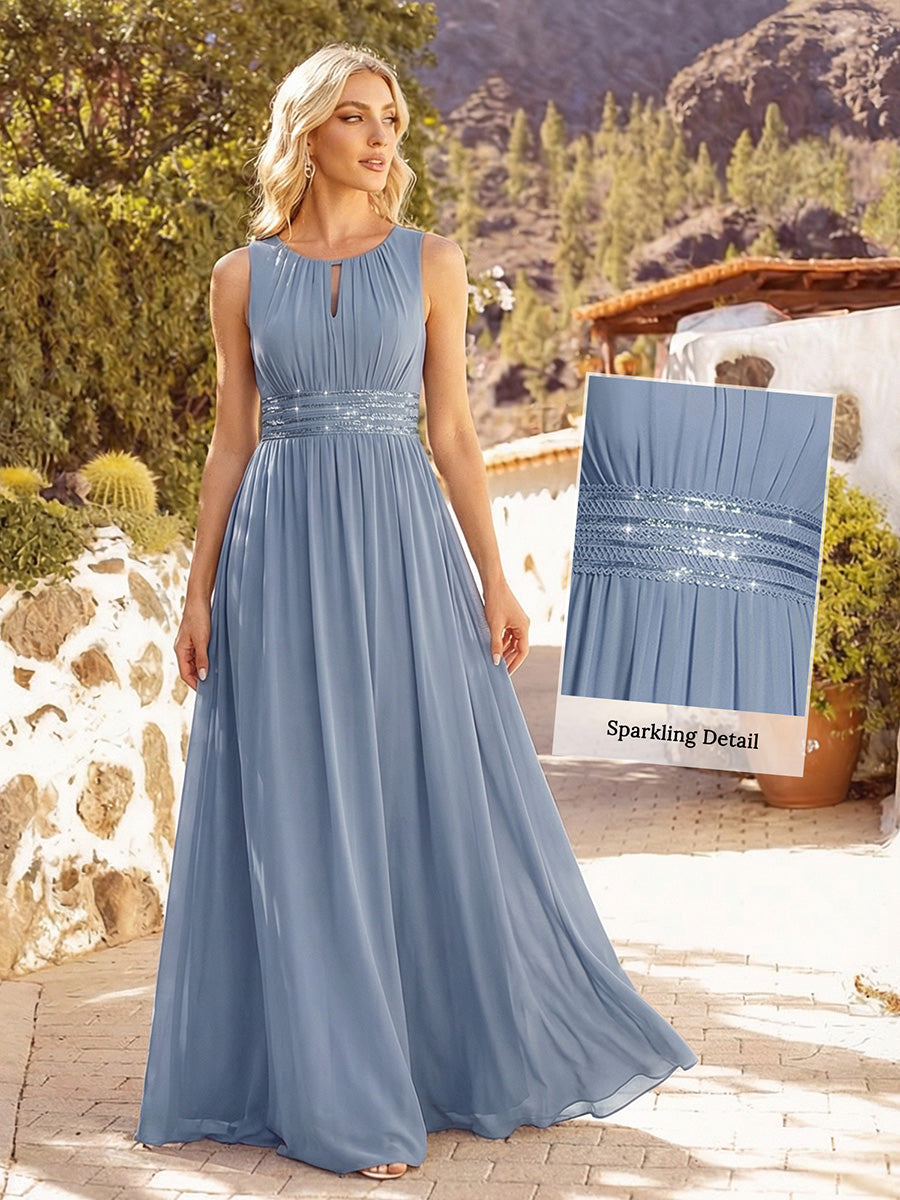 Plus Size Hollow Out Sleeveless Empire Waist Chiffon Bridesmaid Dress
