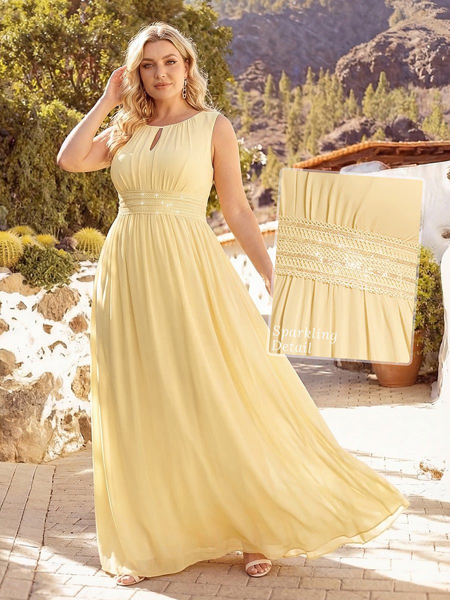 Plus Size Hollow Out Sleeveless Empire Waist Chiffon Bridesmaid Dress