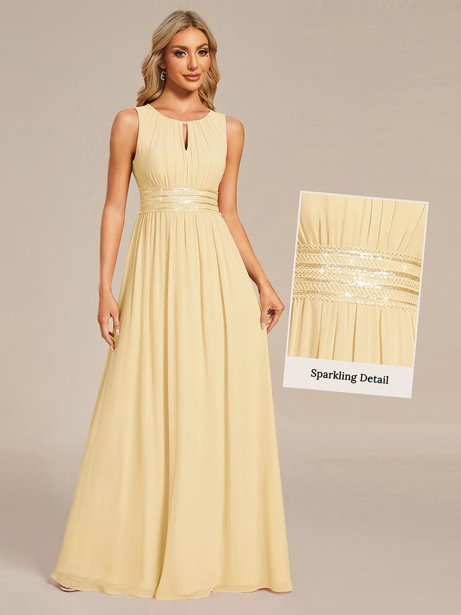 Plus Size Hollow Out Sleeveless Empire Waist Chiffon Bridesmaid Dress
