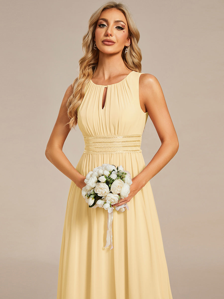 Plus Size Hollow Out Sleeveless Empire Waist Chiffon Bridesmaid Dress