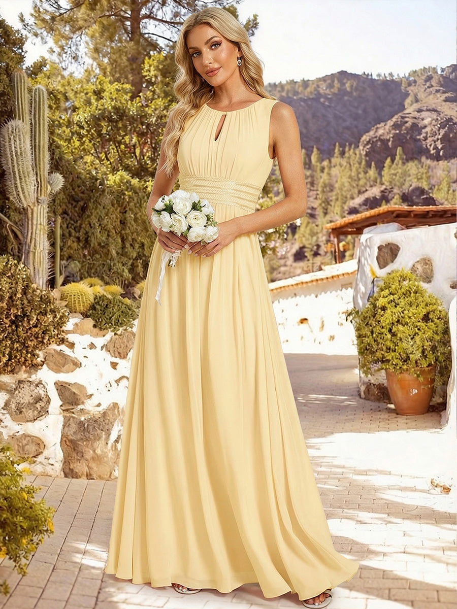 Plus Size Hollow Out Sleeveless Empire Waist Chiffon Bridesmaid Dress