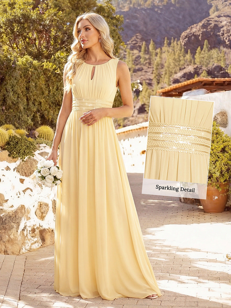 Plus Size Hollow Out Sleeveless Empire Waist Chiffon Bridesmaid Dress