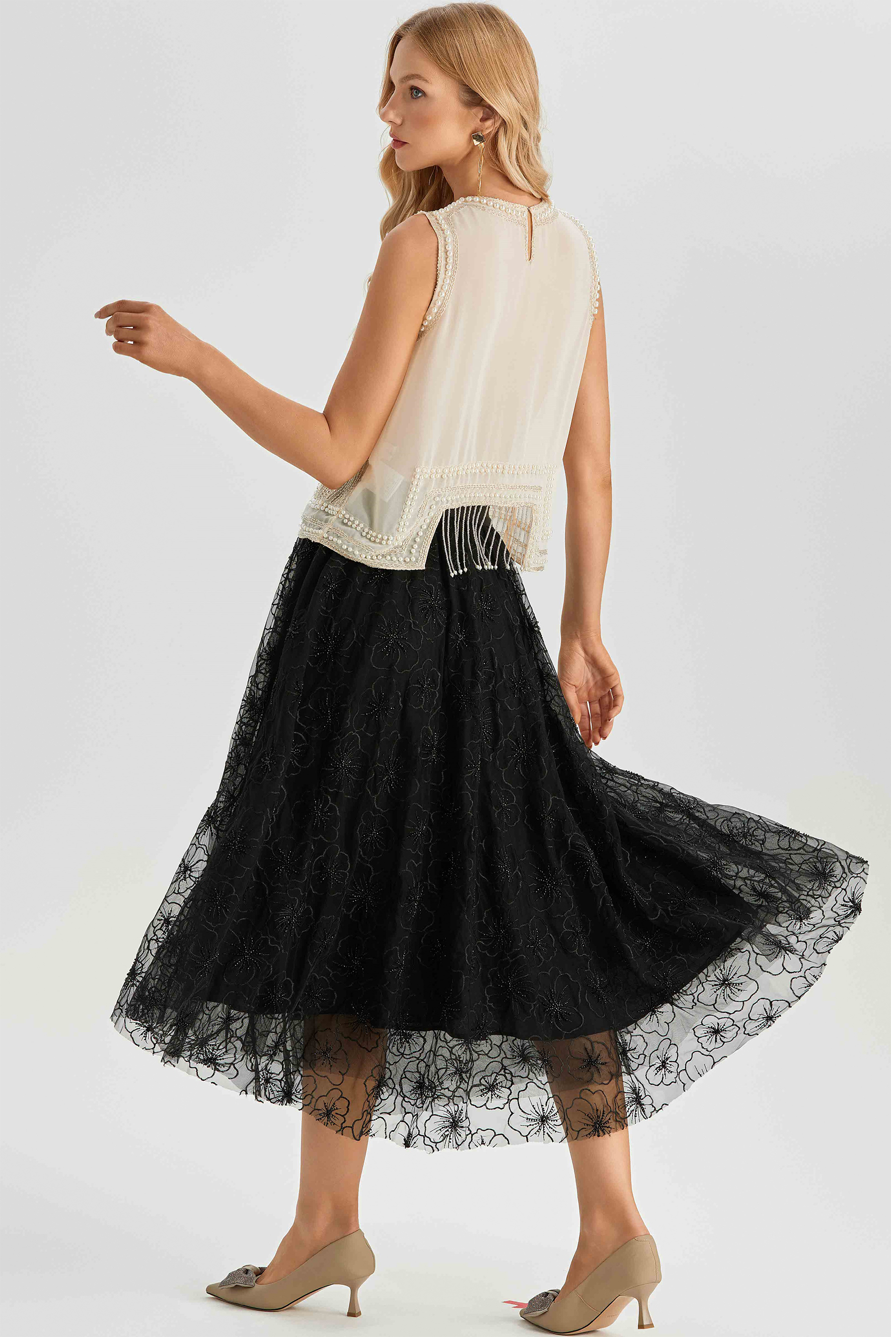 Alina Sleeveless Pearl Trim Fringe Top-purelyfable