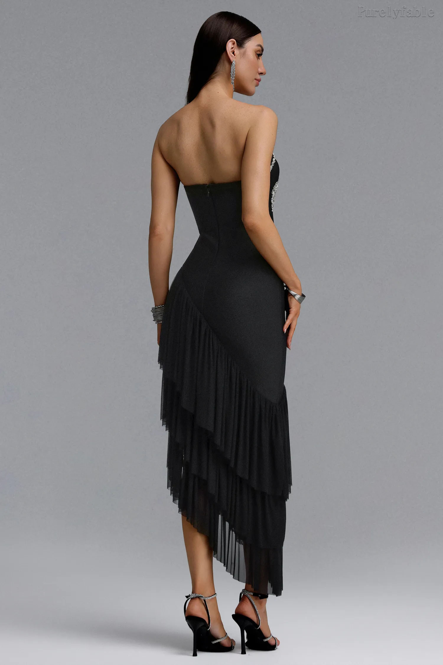 Aleah Black Strapless Diamond Studded Dress