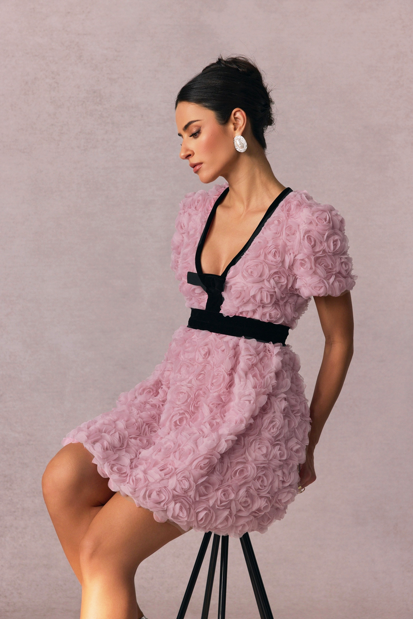 Amelia Rose Embellished V-neck Mini Dress-purelyfable