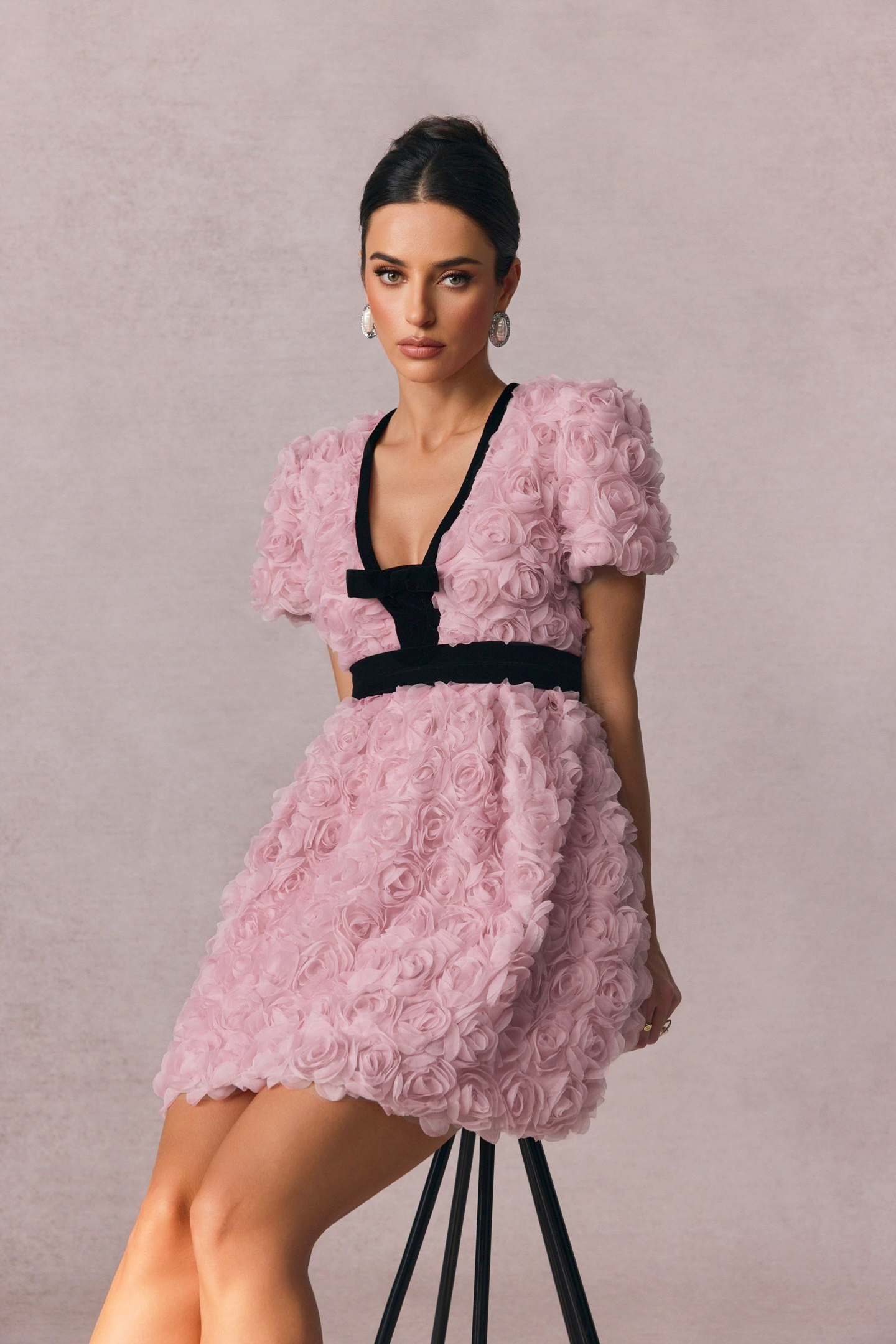 Amelia Rose Embellished V-neck Mini Dress-purelyfable
